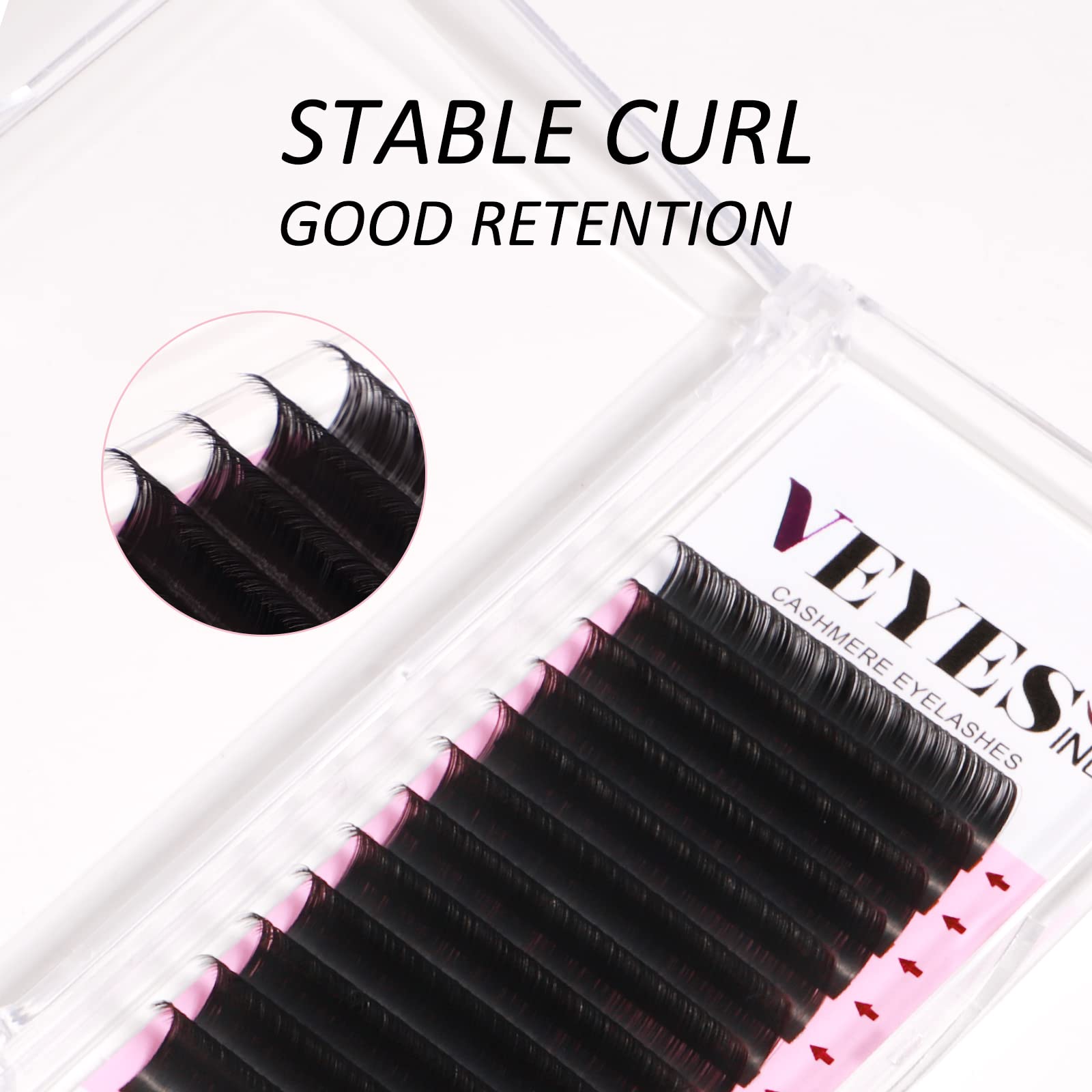 VEYES INC Cashmere Volume Lash Extensions C CC D DD LD L B J M Curl 0.03-0.20 thickness 5-25mm, Super Matte Black Individual Eyelashes Tray, Professional Supplies for Lash Techs (0.03 CC 12mm)