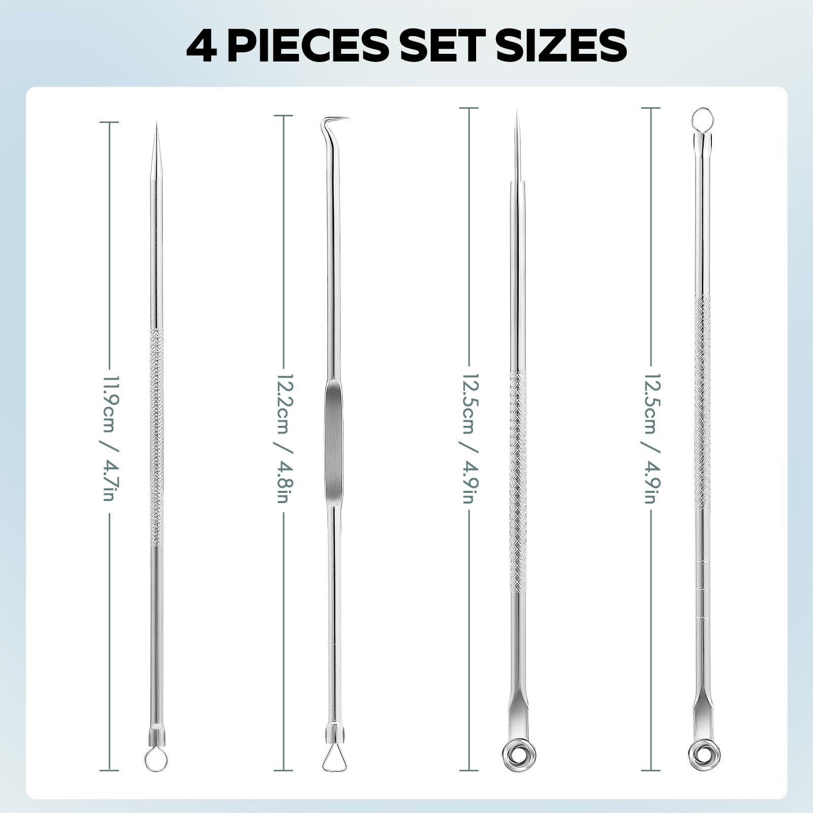 FEITA Blackhead Remover Pimple Popper Tool Kit, Comedone Pimple Extractor Acne Tools for Face Nose, Stainless Acne Needle Zit Popping Removal Facials Tool, Silver 4Pcs