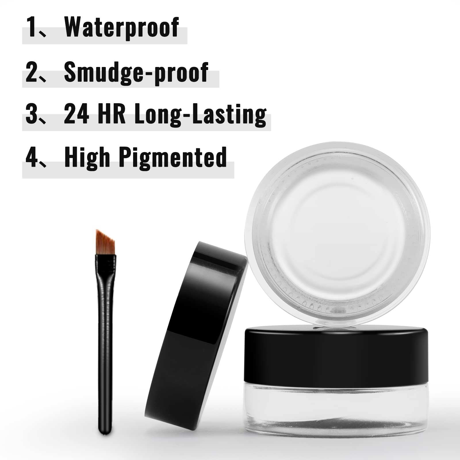 Erinde White Gel Eyeliner - Waterproof, Long Lasting Cream Eyeliner Gel Pot with High-Intensity Pigments, Smudge-Proof, Water-Resistant and 2PCS Brushes (04# White)
