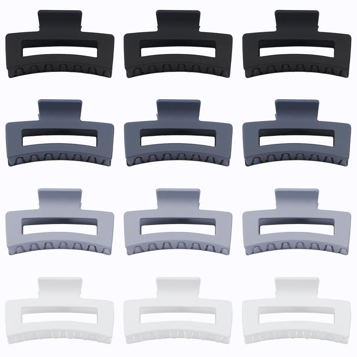 Sisiaipu Hair Claw Clips - Medium 3.5 Inch, 12 Pcs Grey Rectangular Jaw Clips for Thick & Thin Hair - Women & Girls