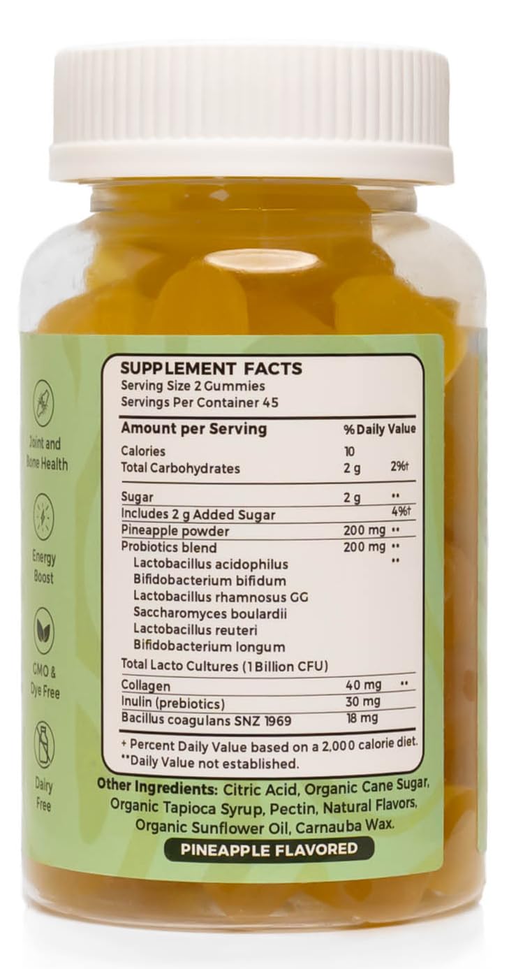 EcoLuxe BRINGME Balance: Pre & Probiotic, Collagen Gummies - Balanced pH, Healthy Odor, Radiant Skin, & Digestive Health, All Natural Ingredients & Low Sugar - Tasty Pineapple (90 Count)