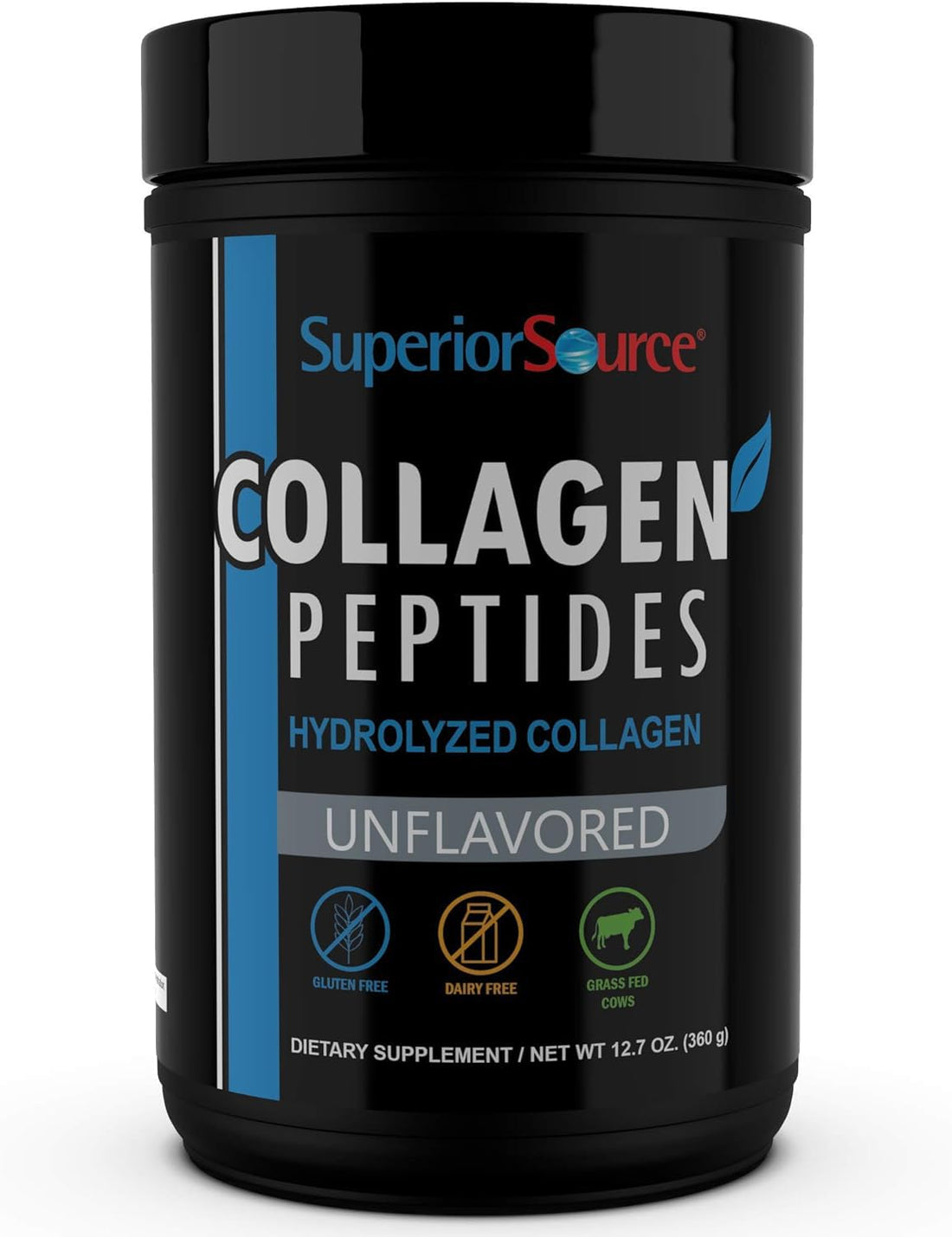 Superior Source Hydrolyzed Collagen Peptides, Types 1 & 3 Powder, Grass-Fed, Hair, Skin, Nail, and Joint Support, Paleo and Keto Friendly, Gluten Free, Non-GMO, Unflavored (12.7 oz Jar)