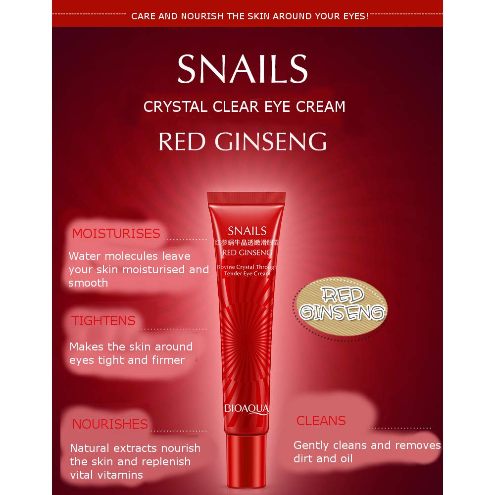 Bioaqua Red Ginseng Eye Cream Snails Bovine Crystal Through Tender Soft Skin Hydrating And Moisturising Effect Care For Skin Blooming Eyes Tight Firmer Gently Cleans Removes Dirt Oil 20G