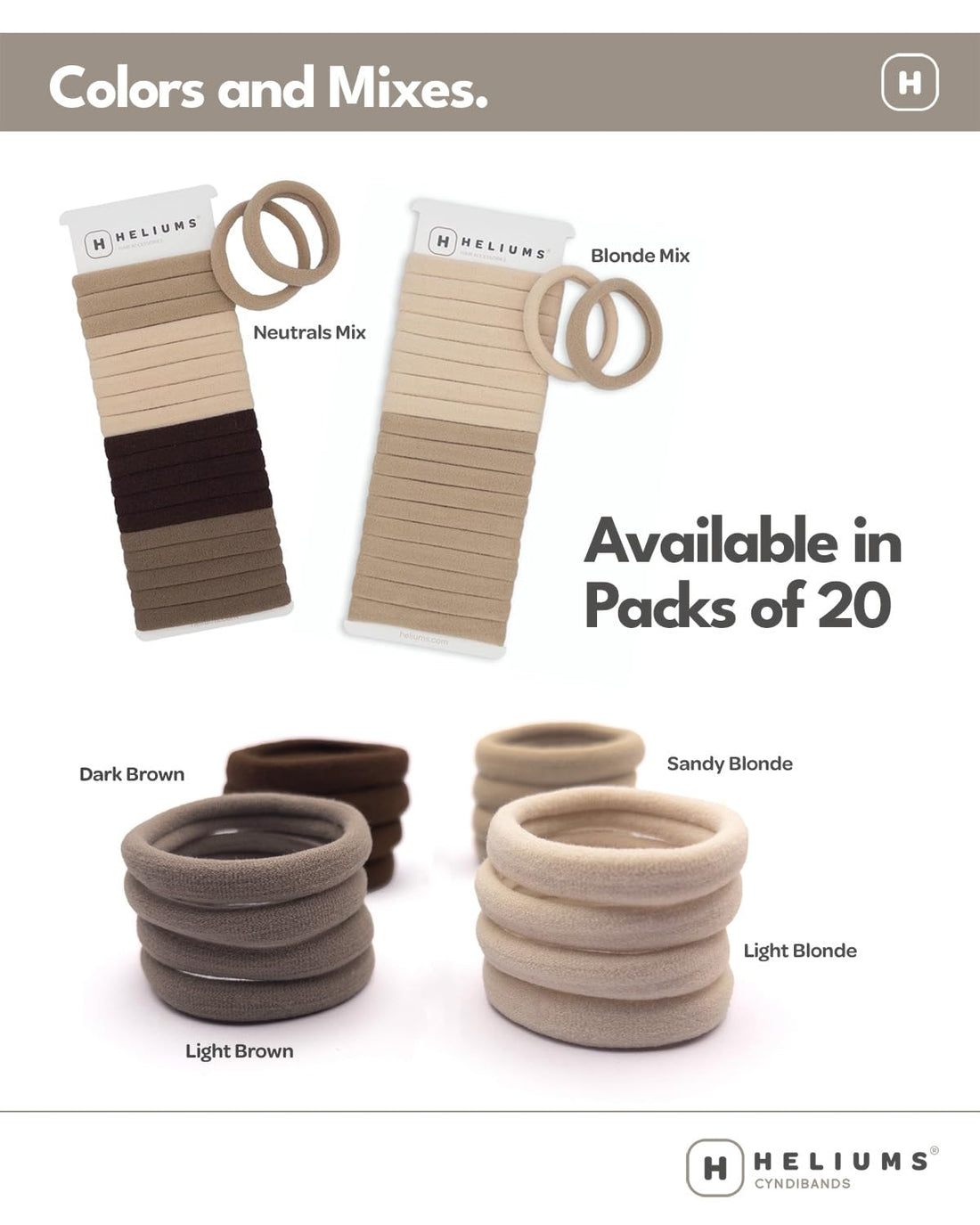 Heliums Soft Hair Ties - No Damage Seamless Nylon Fabric Bands, Stretchy Ponytail Holders for Thin & Thick Hair - Standard 1.5 Inch, Sandy Blonde, 20 Pack