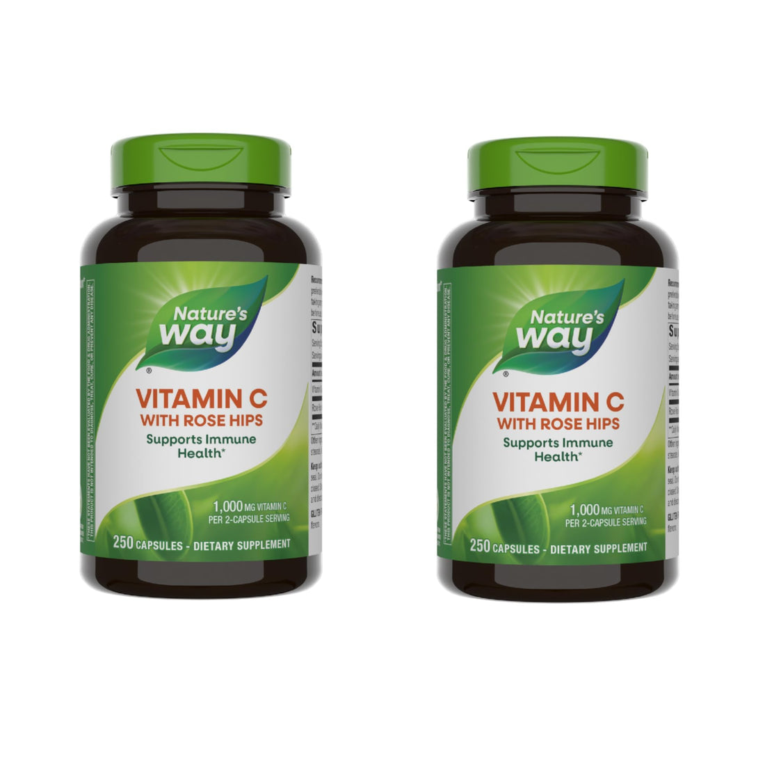 Nature's Way Vitamin C with Rose Hips, Antioxidant & Immune Function Support from vitamin C*, Promotes Collagen for Healthy Skin*, 1,000 mg per 2-Capsule Serving, 500 Capsules (Packaging May Vary)