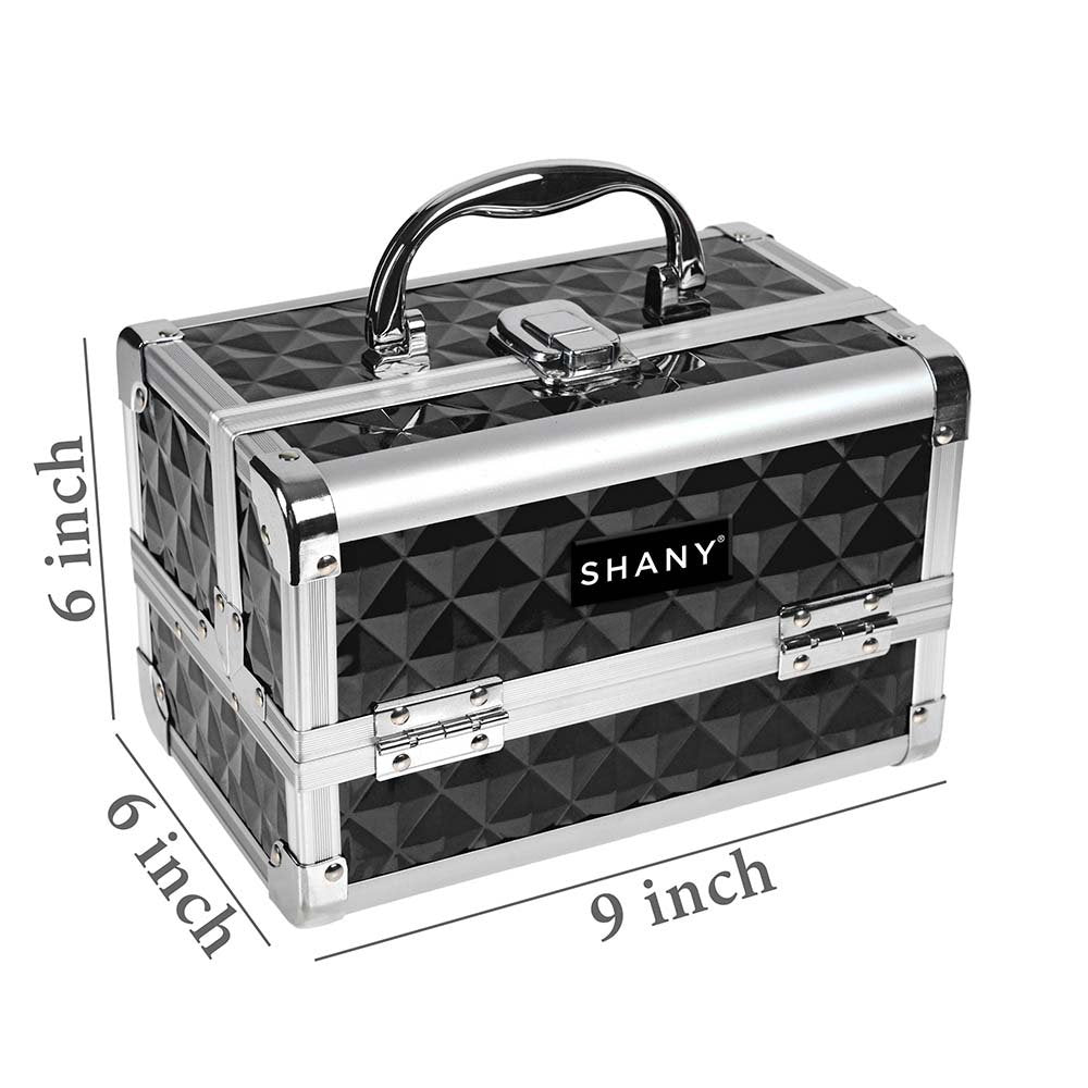 Shany Mini Makeup Train Case with Mirror, Black/Silver