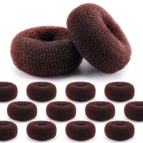 HOFASON Hair Bun Maker Donut 12 Pcs, Medium Sock Bun Doughnuts for Ballet Style Buns, Long Hair Accessories Bulk Ring Shaper for Women and Girls (Size M / 2.75 Inch, Brown)