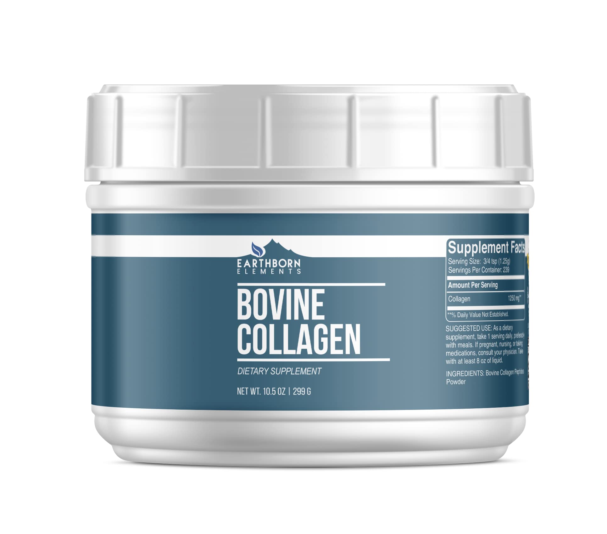 Earthborn Elements Bovine Collagen Peptides Powder 10.5 oz, Pure & Undiluted, Dietary Supplement