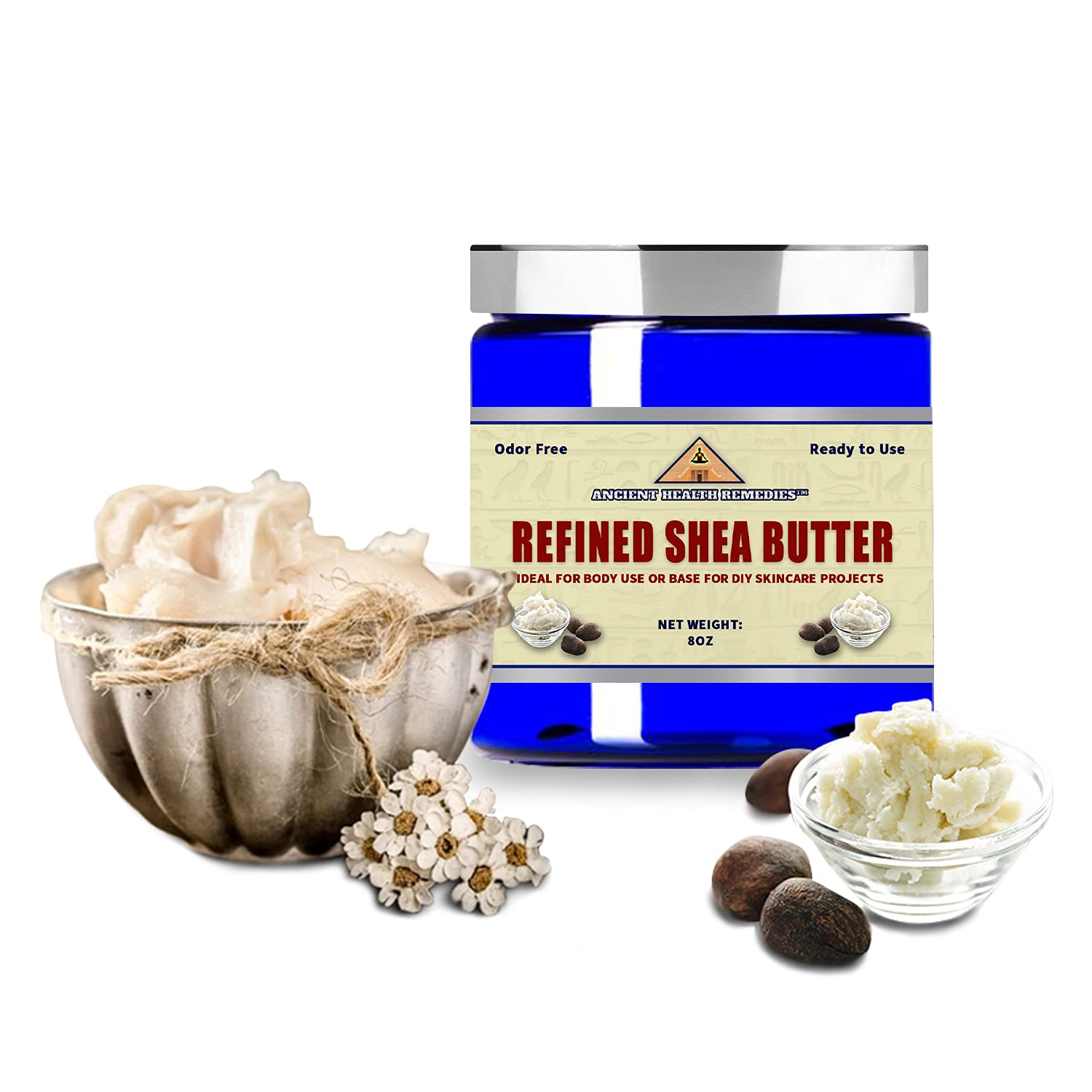 Naturally Refined AFRICAN IVORY WHITE SHEA BUTTER BLOCKS/JAR UNSCENTED Bulk Size for Anti Aging, Dry Skin, DIY Body Butter Recipes Base for Skincare, Babycare and DIY Soap Making Projects. (8 oz)