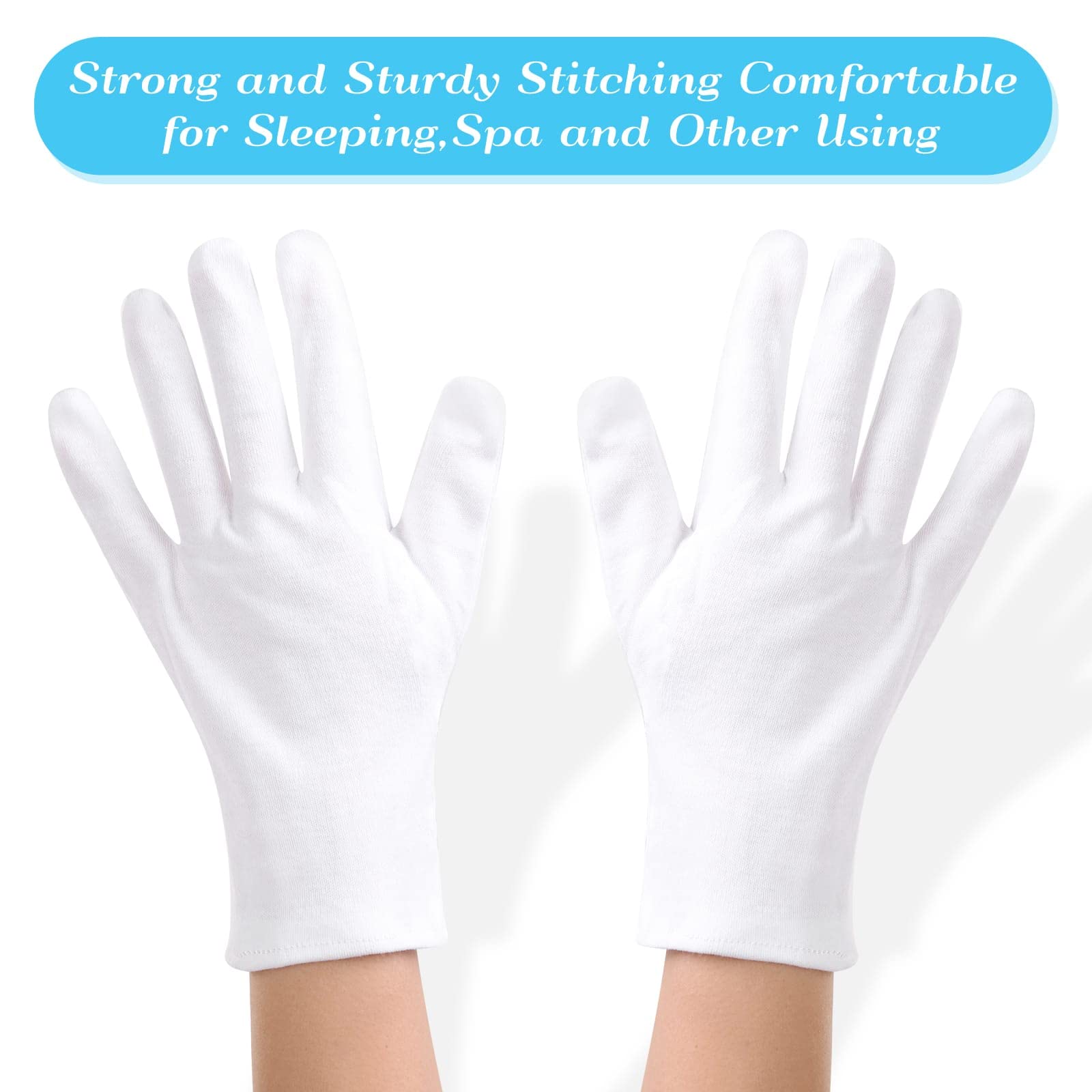Paxcoo 6 Pairs XL White Cotton Gloves for Dry Hand Moisturizing Cosmetic Eczema Hand Spa and Jewelry Inspection