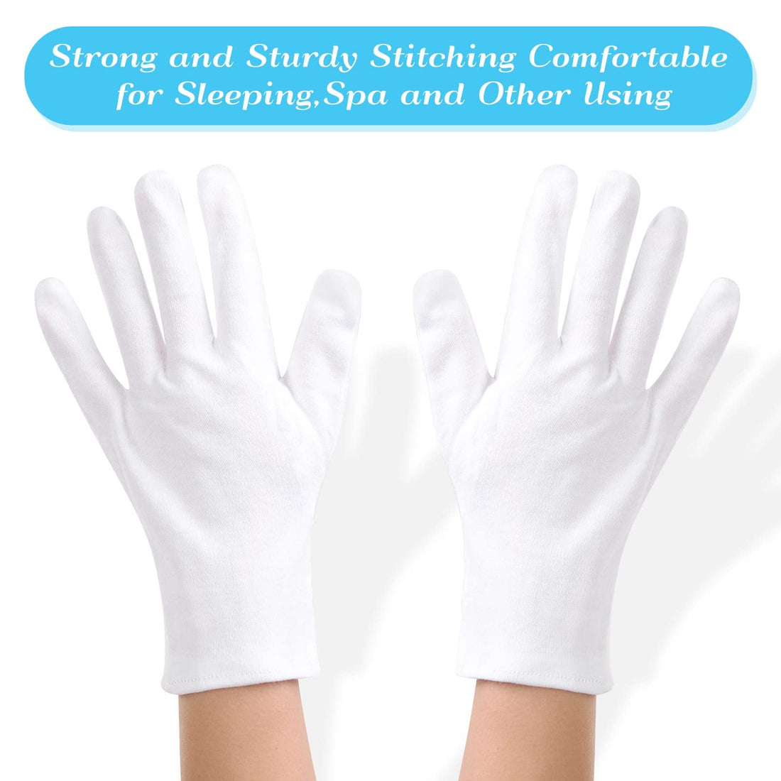 Paxcoo 6 Pairs XL White Cotton Gloves for Dry Hand Moisturizing Cosmetic Eczema Hand Spa and Jewelry Inspection