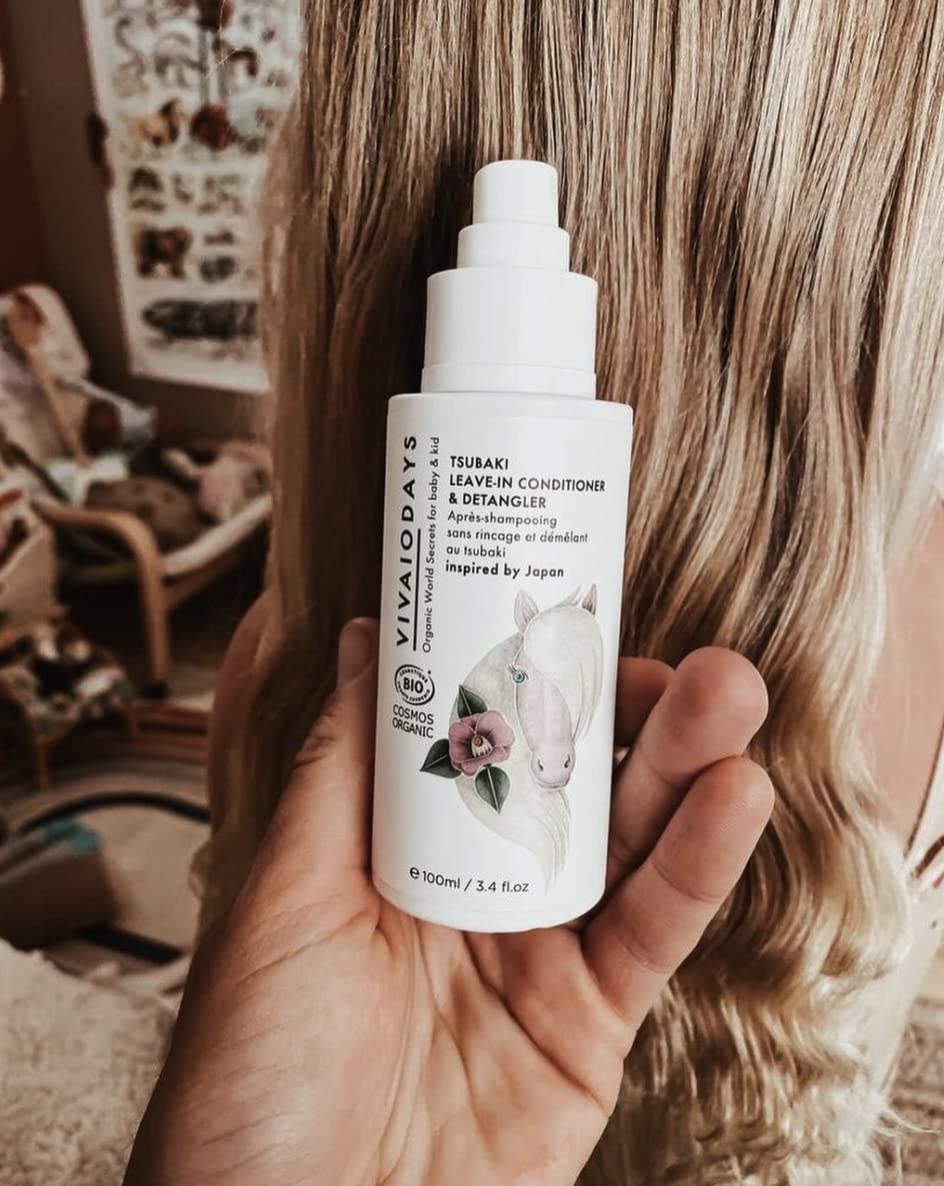 VIVAIODAYS Organic Tsubaki Kids Leave-In Conditioner & Detangler, for Tearless, Easy Hair Combing (3.4 oz | 100 ml)