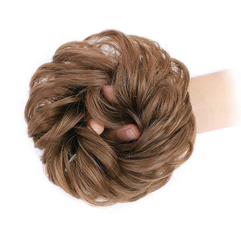 MORICA 1PCS Messy Hair Bun Hair Scrunchies Extension Curly Wavy Messy Synthetic Chignon for Women (Light Golden Brown 12#)