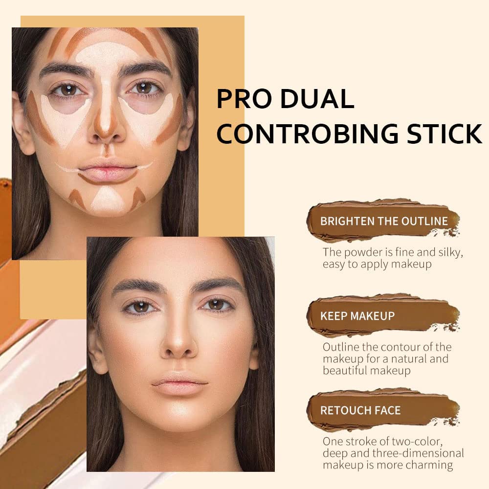evpct 4 Colors Contour Stick Makeup Set, Cream Concealer Stick Contouring Palette Makeup Kit for Beginners, Nose Bronzer Sticks, Liquid Face Highlighter Make up contorno maquillaje, 01+03