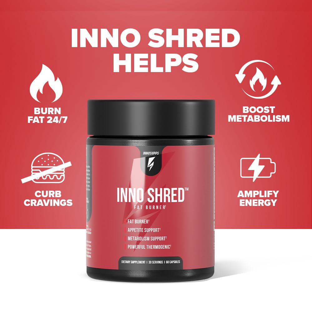Inno Shred Fat Burner for Men and Women with 100mg Capsimax, Grains of Paradise, Organic Caffeine, Green Tea Extract, Appetite Suppressant, Weight Loss (60 Veggie Capsules) | (with Stimulant)