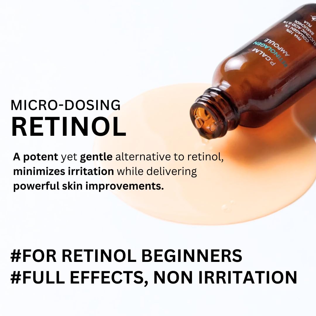 P.CALM RETINOLAGEN AMPOULE | Retinol + Collagen for Pore Tightening, Wrinkles & Fine Lines | Korean Glass Skin Serum (30ml / 1.01 fl. oz.)