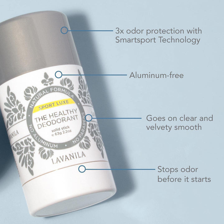 Lavanila Aluminum Free Deodorant, Sport Luxe + Pure Vanilla, 2oz Each - The Healthy Deodorant for Men & Women - Solid Stick, Vegan