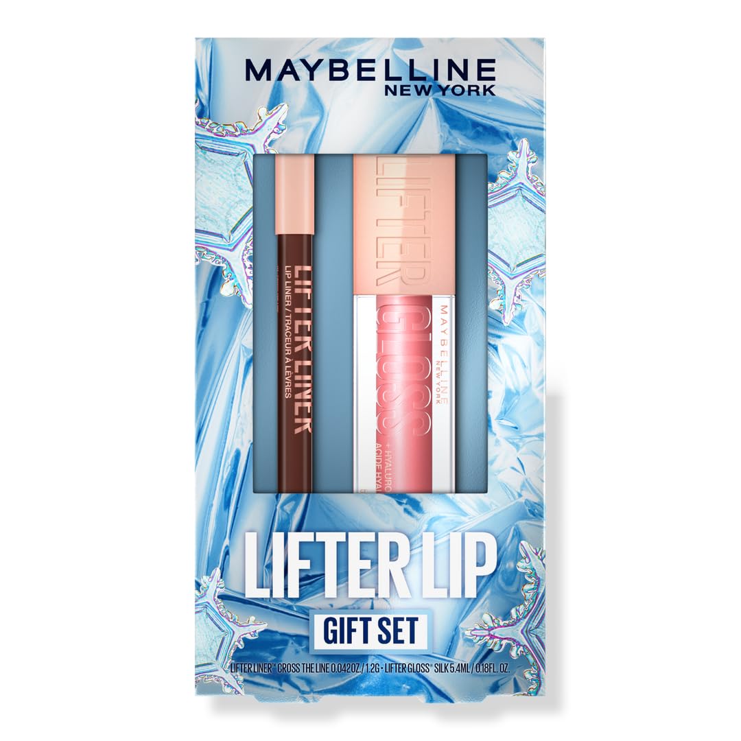 MAYBELLINE Lifter Gloss and Lifter Liner Makeup Gift Set, Lip Gloss and Lip Liner (Cross The Line and Silk)