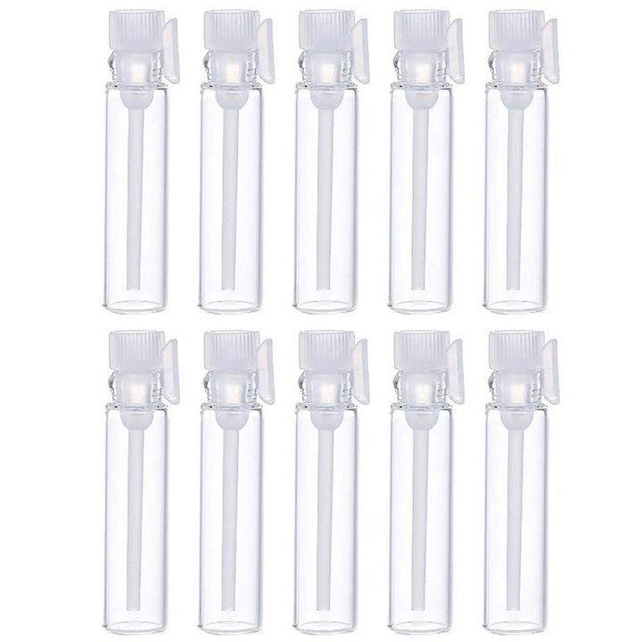 Teensery 100 Pcs Empty Perfume Sample Bottles Mini Glass Refillable Sample Vial Containers with Clear Cap for Aromatherapy, Essential Oil, Fragrance and Liquid (1ml)