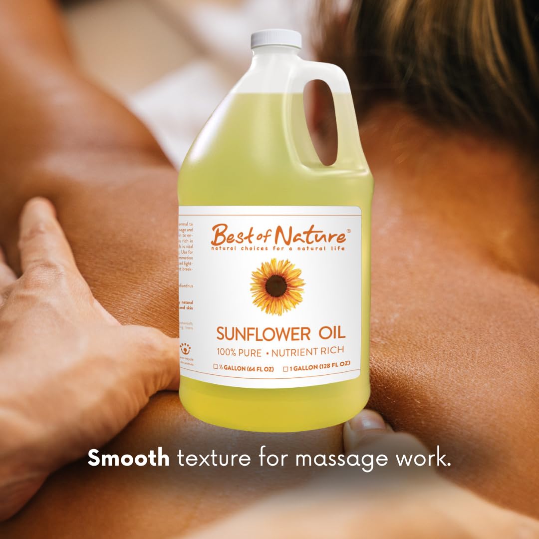Best of Nature 100% Pure Sunflower Massage Oil, Lightweight Deep Moisturizing Unscented Oil for Skin, Body & Massage, Nourishing Hydration for Hair & Face, 1 Gallon (128 fl oz)