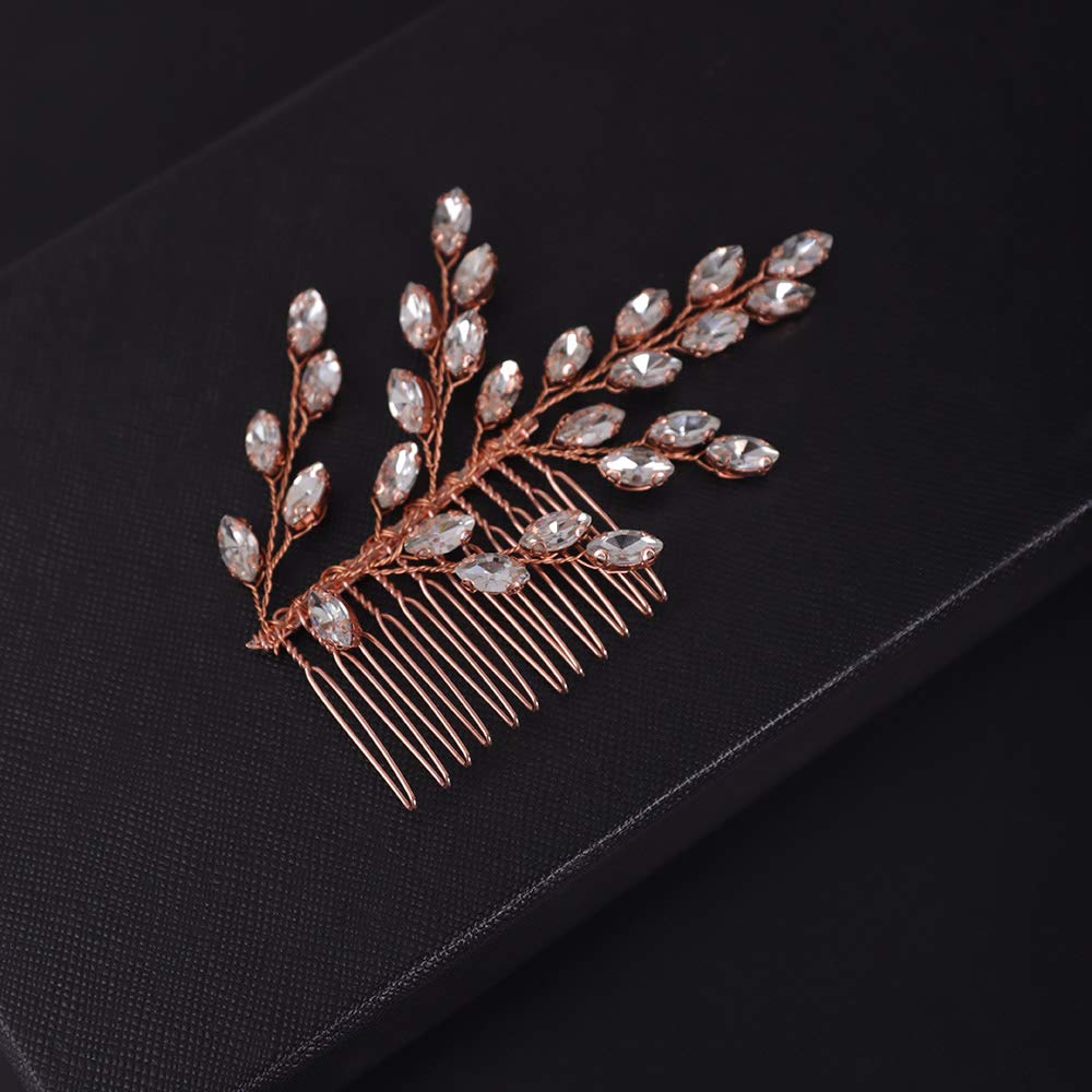 FXmimior Wedding Bridal Hair Accessories Wedding leaf crystal hair jewelry Wedding Comb Crystal Hair Comb Bridal Headpiece Bridal Hair Comb Rhinestone Comb (rose gold)