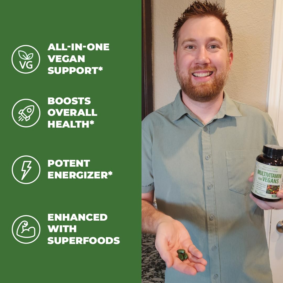 Vegan Multivitamins for Women & Men - Multivitamin & Multimineral Supplements for Energy, Focus and Overall Health. Daily Vegan Vitamins A, C, D, E & B12, Zinc, Calcium, Magnesium & More. 90 Tablets