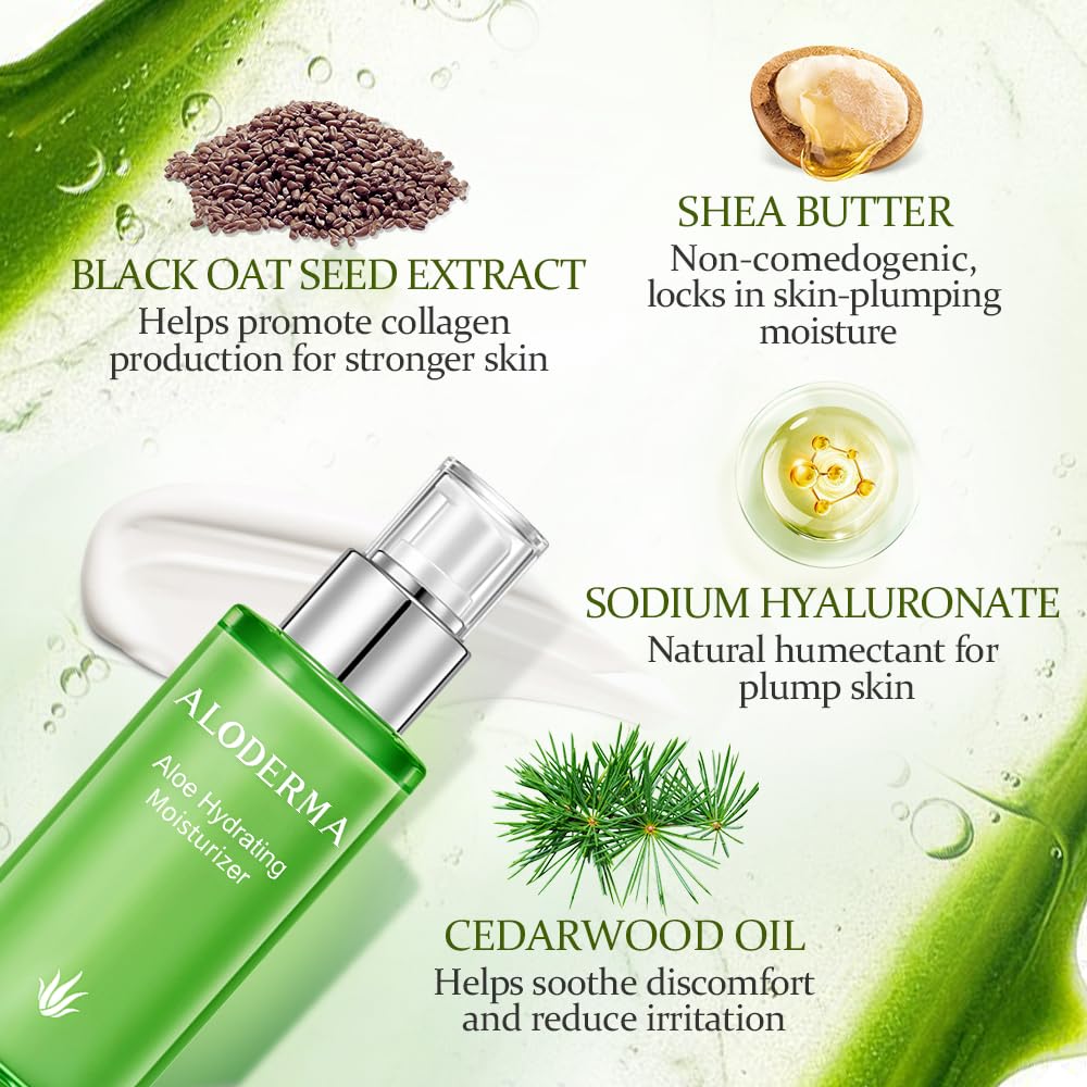 Aloderma 71% Organic Aloe Vera Hydrating Face Moisturizer for Soft and Nourished Skin - Light and Oil-Free Aloe Vera Moisturizer with Hyaluronic Acid for Soothing Hydration - Face Lotion, 3.5oz