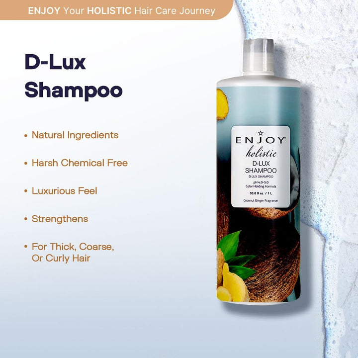 Enjoy Holistic D-Lux Shampoo, pH 4.0-5.0, For All Hair Types, Shampoo for Color Treated Hair, Shampoo for Men and Women, Curly Hair Shampoo - 10 Oz