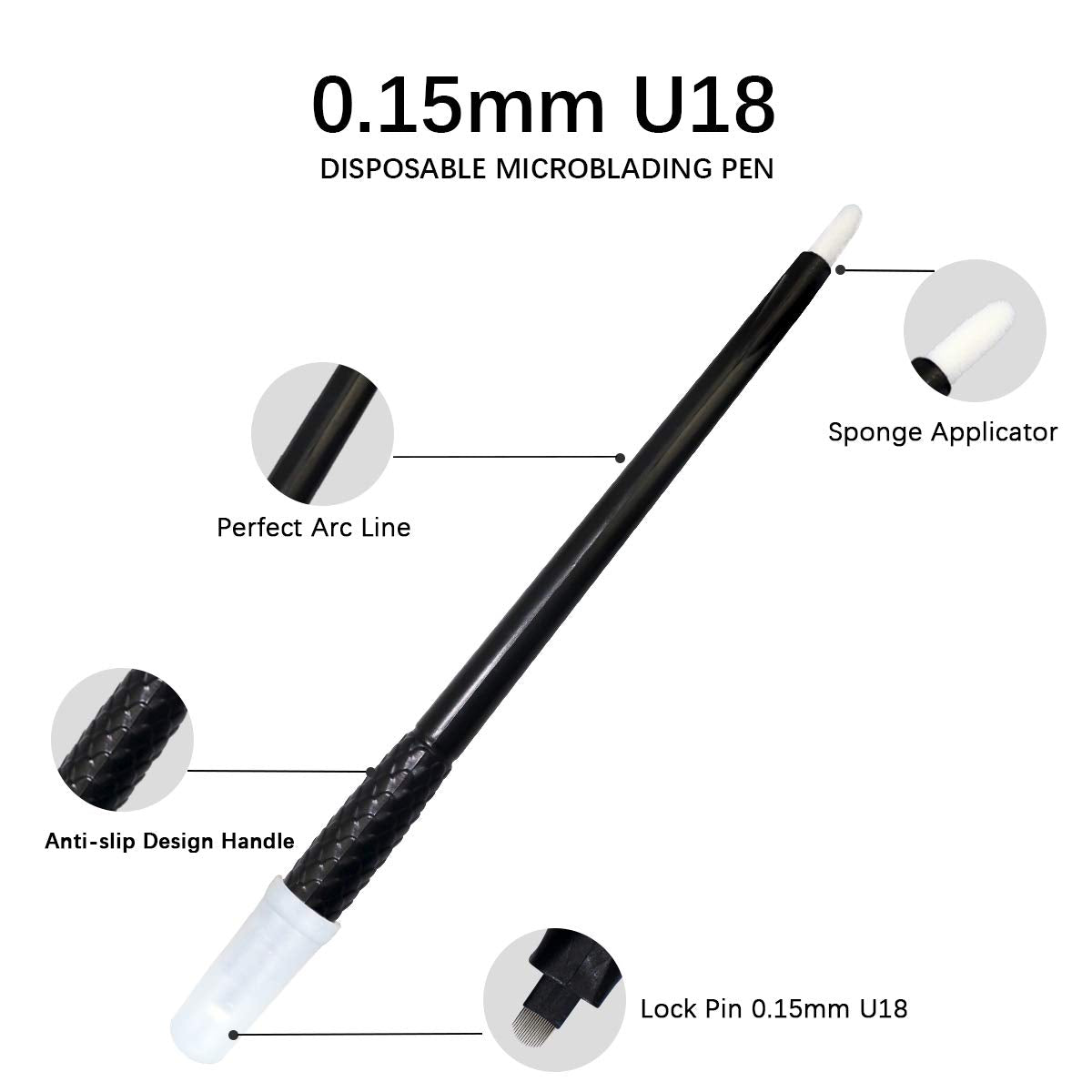 Guapa 18U Shape Disposable Microblading Pen with 0.15mm Needle Blades with Pigment Sponge Eyebrows Permanent Makeup Tools (5pcs 0.15mm U18 Pens)