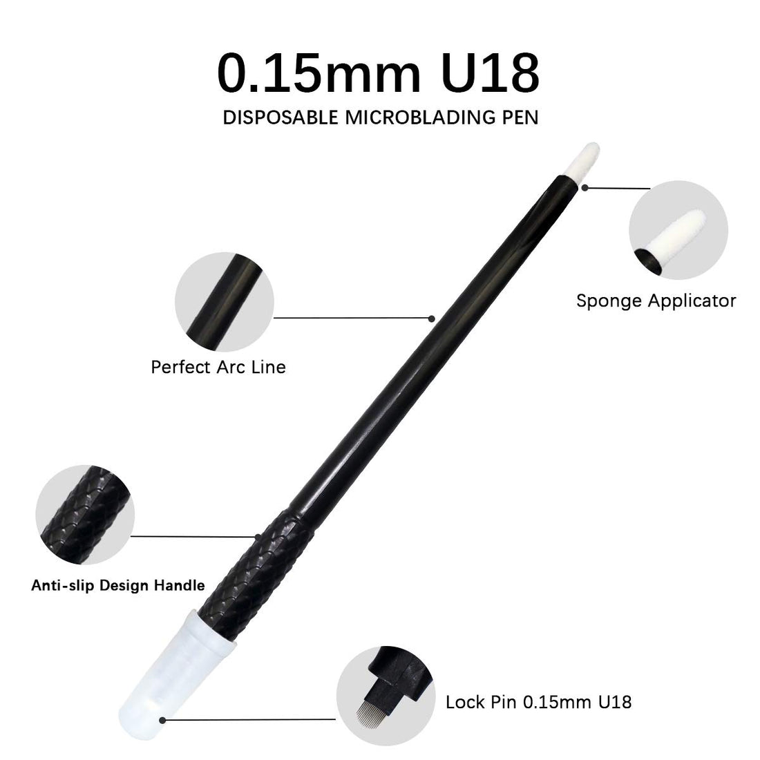 Guapa 18U Shape Disposable Microblading Pen with 0.15mm Needle Blades with Pigment Sponge Eyebrows Permanent Makeup Tools (5pcs 0.15mm U18 Pens)