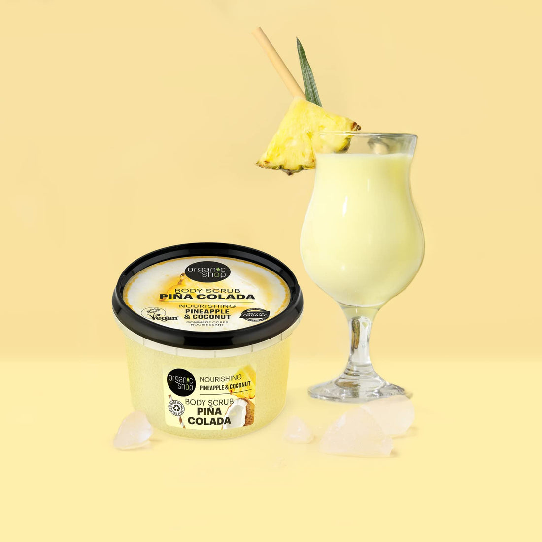 Organic Shop Coconut & Pineapple, Nourishing & Exfoliating Body Scrub, 100% Vegan & Organic, Daily Exfoliant, Detox & Moisturizer, Body, Face, Hand & Foot, Intensive Care & Skin Toning. 250ml.