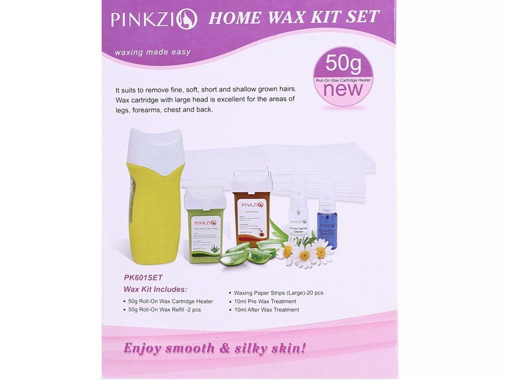 PINKZIO Roll On Waxing kit ,6-in-1 Body Waxing Kit for Hair Removal with Wax Heater, Pre/After Treatment and Waxing Strips. Home Waxing Kit For Hair Removal
