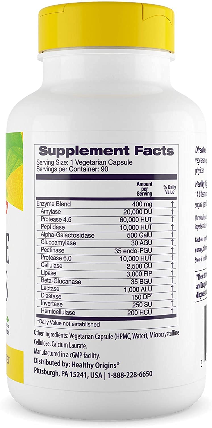 Healthy Origins Digestive Enzymes (NEC) Broad Spectrum - with Protease, Amylase & Lipase - Gluten-Free Digestion and Gut Health Supplement - 90 Veggie Capsules