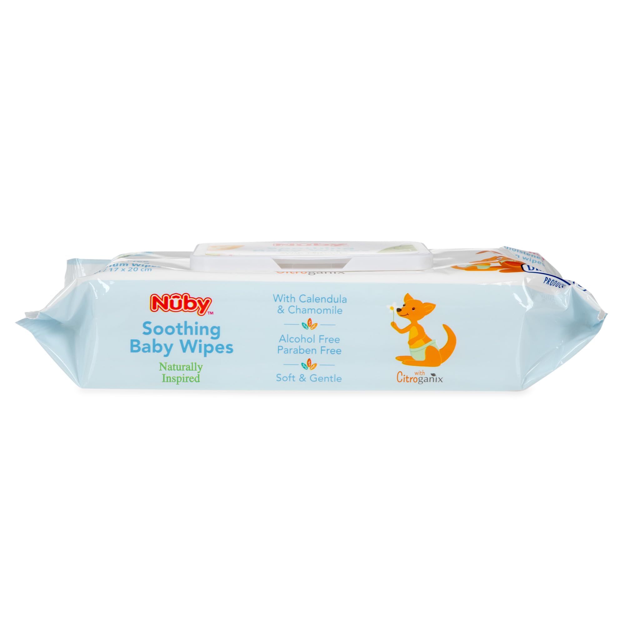 Nuby Soothing Baby Wipes Naturally Inspired with Chamomile Aloe and Citroganix (Fragrance Free/Extra Thick), Unscented, 64 Count