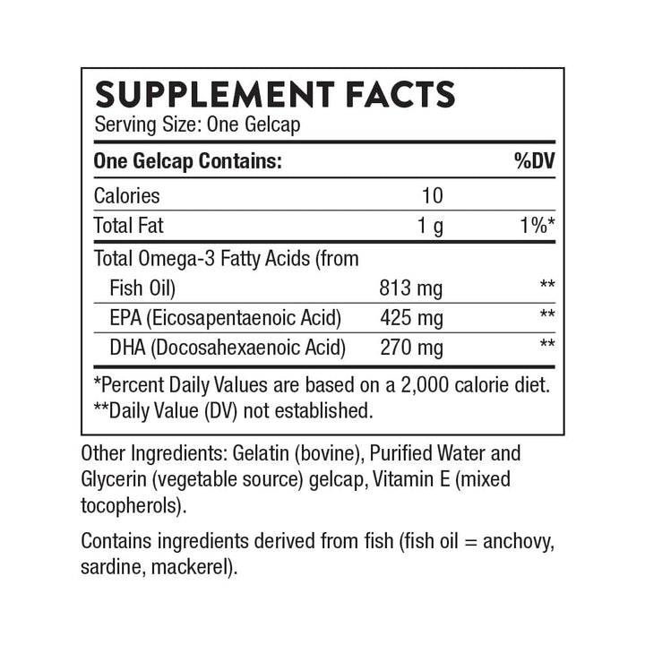 THORNE Super EPA - Omega-3 Fatty Acids EPA 425mg & DHA 270mg Supplement - Support Brain, Cardiovascular, Joints & Skin - Gluten, Dairy & Soy-Free - 90 Gelcaps