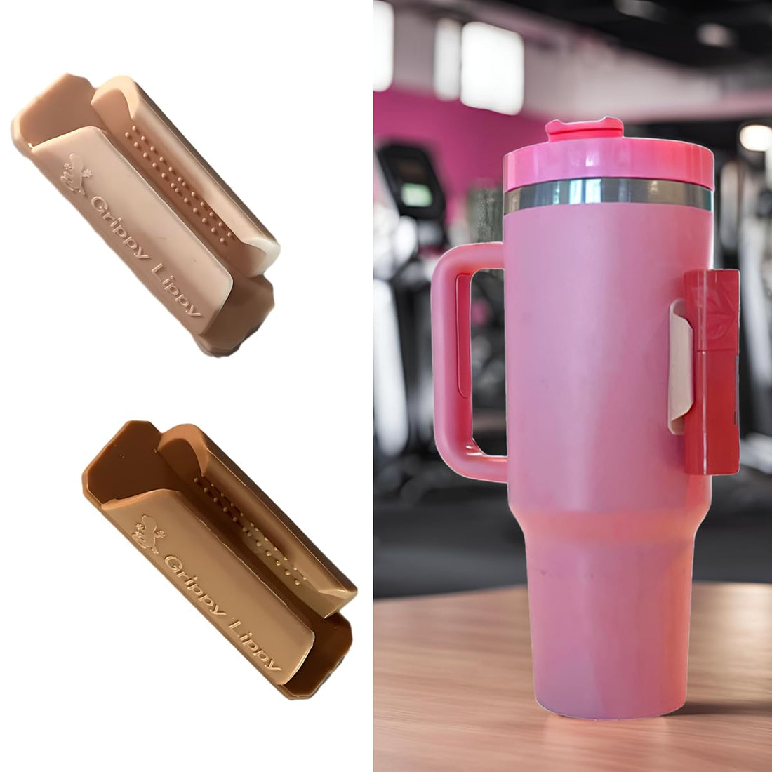 Grippy Lippy Lip Balm Holder - 2 Pack Durable Silicone Organizer with Adhesive Backing | Compatible with Chapstick, Tumbler, Car & Phone Storage | Stylish Moon & Dune Colors