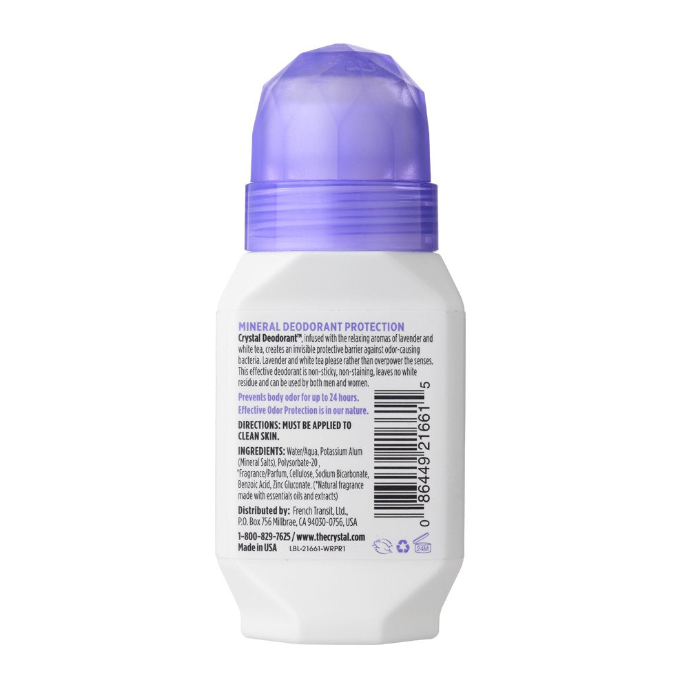 CRYSTAL essence Mineral Deodorant Roll-On - Lavender and White Tea (2.25 fl oz) - 12 Pack