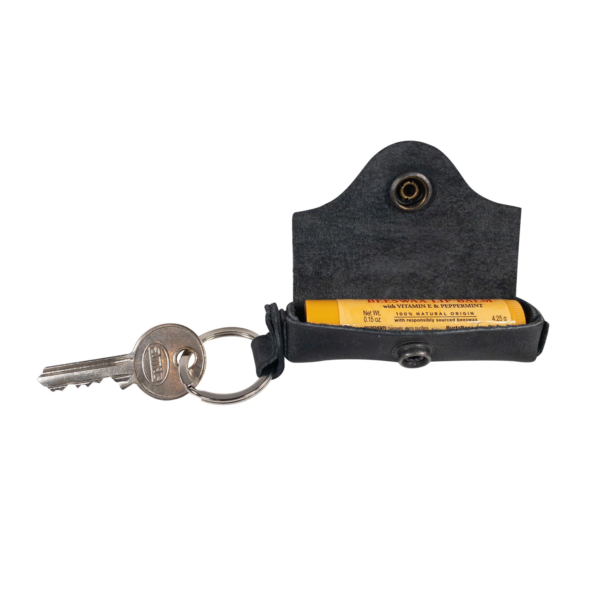 Hide & Drink, Lip Balm Keychain Holder, Lip Protection, Classic Vintage, Brass Metal Clasp, Full Grain Leather, Handmade, Charcoal Black