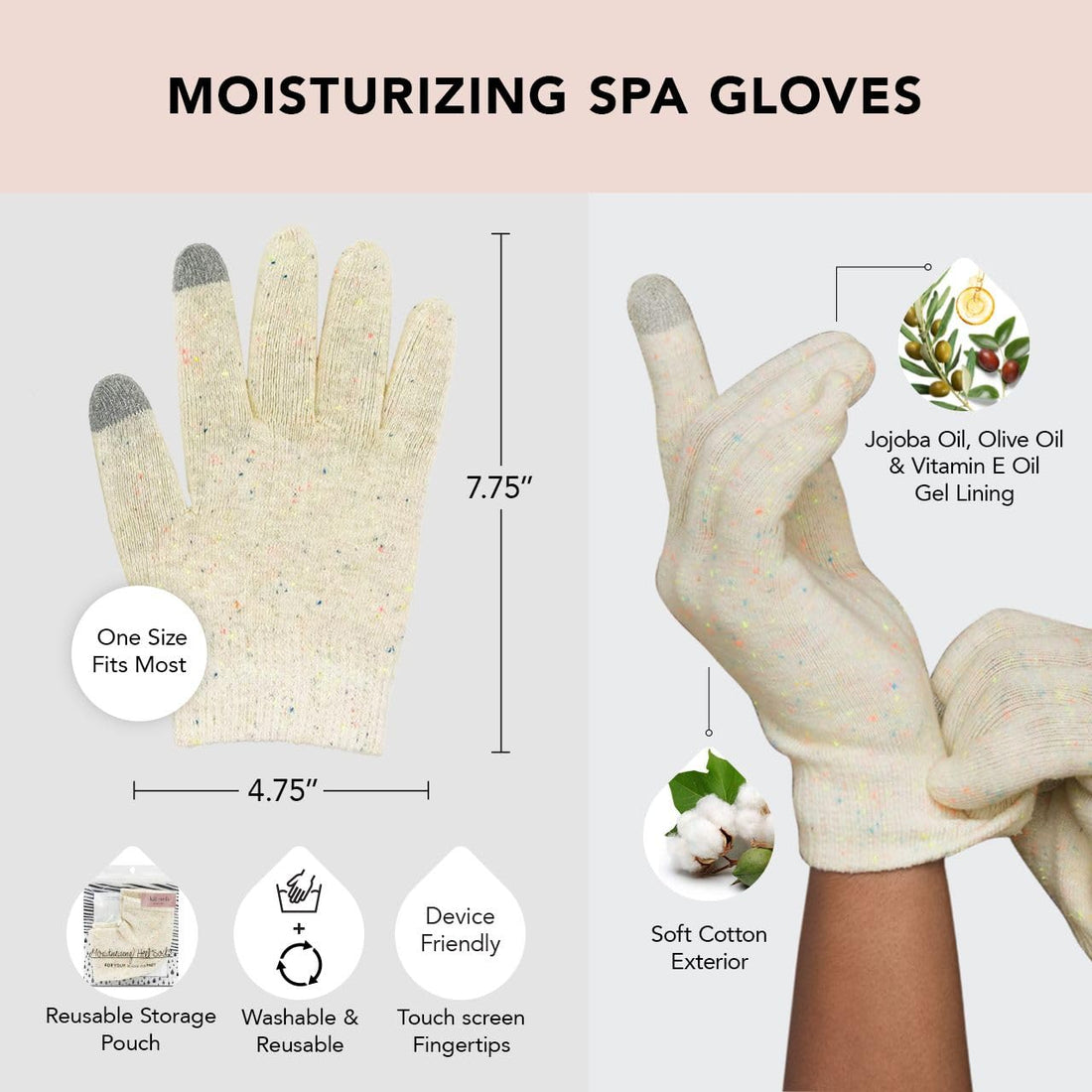 Kitsch Moisturizing Gloves Overnight for Dry Hands Treatment, for Women & Men | Soft Hydrating & Infused Gel Spa Gloves for Kids, One Size Fits Most, Washable & Reusable Pair