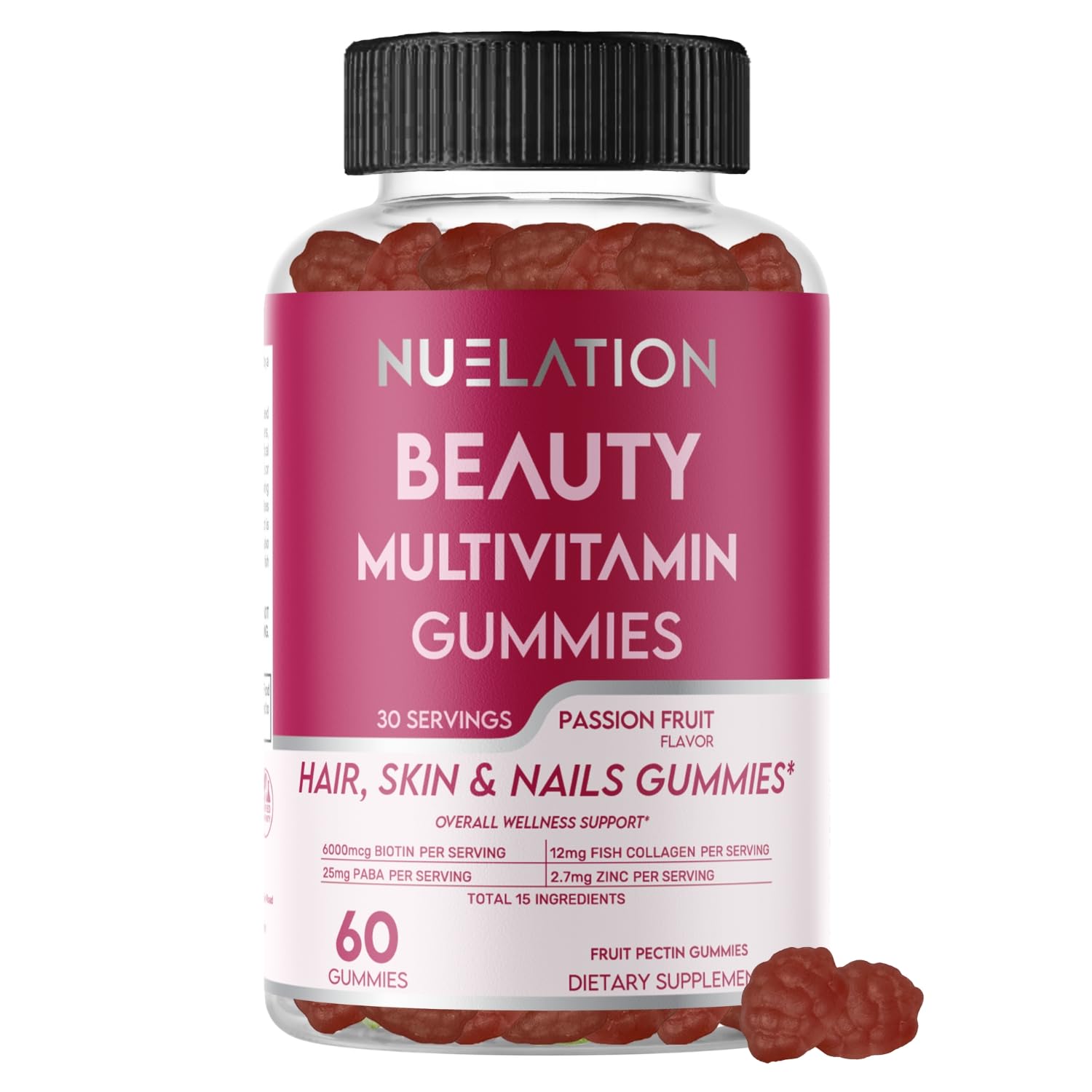 Beauty Multivitamins - Hair Skin and Nails Gummies with 6000mcg Biotin & PABA. Biotin Collagen Gummies w/ Daily Multivitamin for Women & Men. Hair Skin and Nails Vitamins, 30 Servings - Halal Vitamins