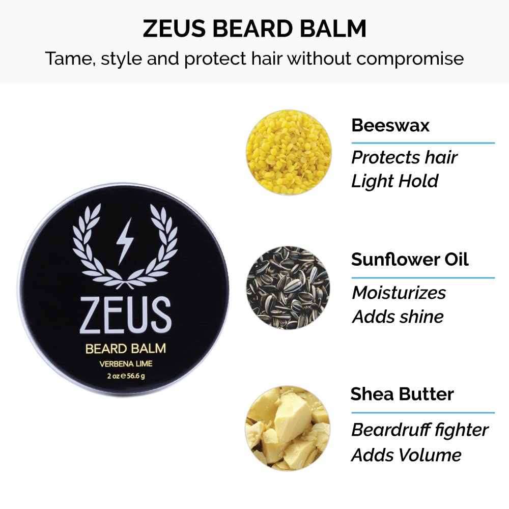 Zeus Everyday Beard Grooming Kit- Men's Daily Set for Quality Beard Maintenance (Verbena Lime)