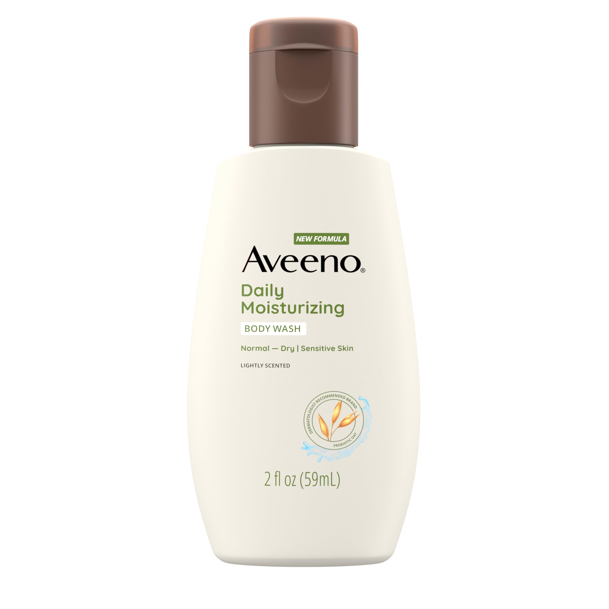 Aveeno Daily Moisturizing Body Wash for Sensitive Skin + Prebiotic Oat, Gently Cleanses Dry Skin & Feels Moisturizing, Light Fragrance, Travel Size, 2 fl. oz