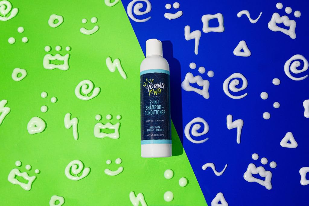 Young King Hair Care Kids 2-in-1 Shampoo & Conditioner For Boys | Cleanse and Hydrate Natural Curls | Plant-Based and Harm-Free | 8 oz