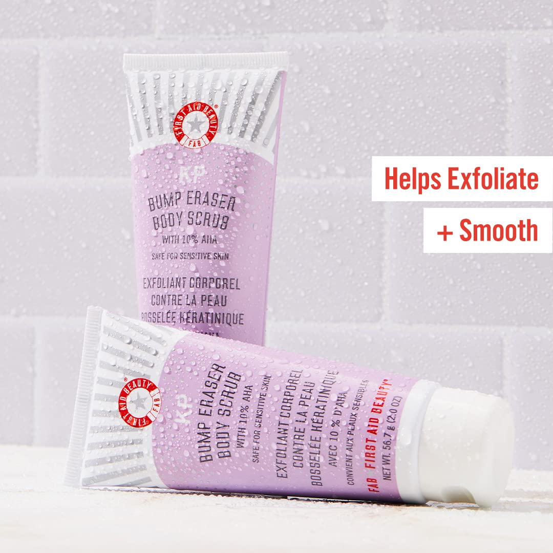 First Aid Beauty FAB Faves Trio: Cleanse & Hydrate Dry, Distressed Skin with Travel Size Essentials, KP Bump Eraser Body Scrub with 10% AHA, Ultra Repair Cream & Pure Skin Face Cleanser (2 oz, 3ct)