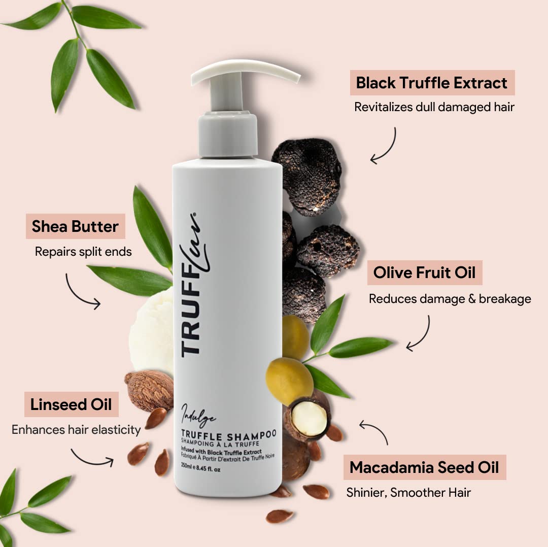 TruffLuv | Indulge Collection Truffle Shampoo, Infused with Black Truffle Extract, Deep Clarifying Cleansing Shampoo, Gently Removes Buildup on Hair and Scalp, Paraben Free, Sulfate Free, 8.45 Fl Oz