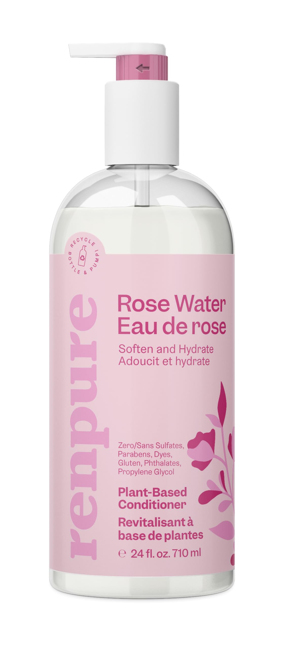Renpure Rose Water Conditioner, 710ml, Plant Based Beauty, Soothes Scalp, Hydrates Hair, Nourishes, Free of Chemicals, For Women