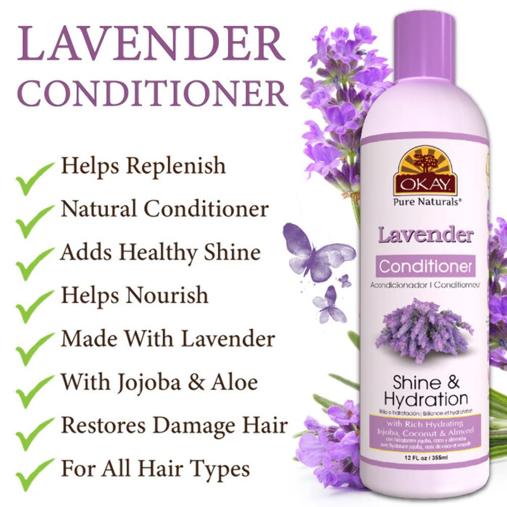 Okay Lavender Shine&Hydration Conditioner Helps Replenish,Nourish and Hydrate Hair Sulfate,Silicone,Paraben Free For All Hair Types and Textures Made in USA 12oz (OKAY-LAVC12)