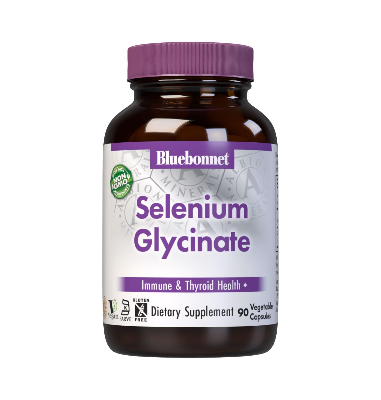 Bluebonnet Nutrition Albion Selenium Glycinate, Immune Health*, Thyroid Health*, Soy-Free, Gluten-Free, Non-GMO, Kosher Certified, Dairy-Free, Vegan, 90 Vegetable Capsules, 90 Servings