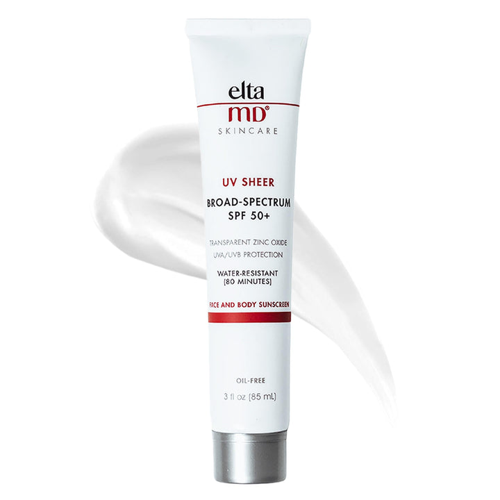 EltaMD UV Sheer Face and Body Sunscreen SPF 50+, Oil Free, No White Cast Sunscreen for Face and Body, Zinc Oxide Formula, 3.0 oz Tube
