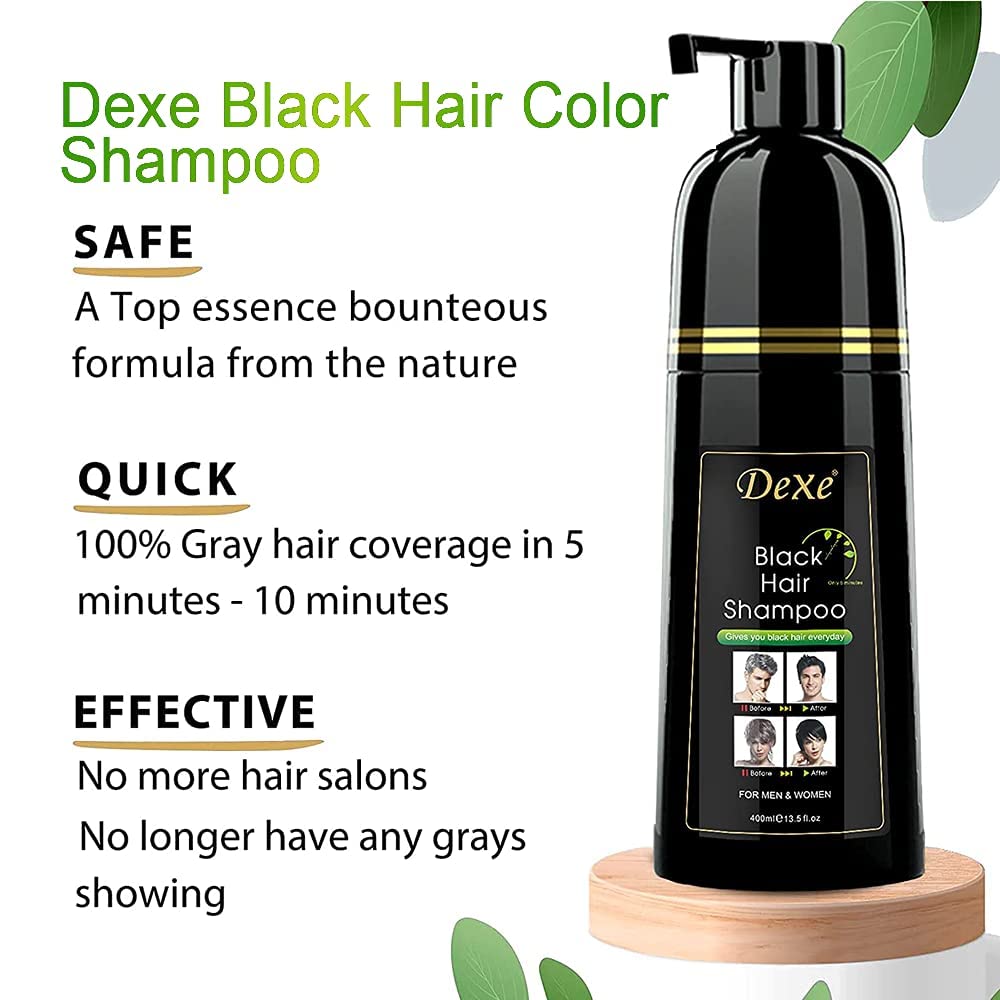 Dexe Hair Dye Shampoo 14.1 Fl Oz, Gray Hair Coverage, Black Hair Dye, Hair Color Shampoo, Black Hair Shampoo for Men & Women